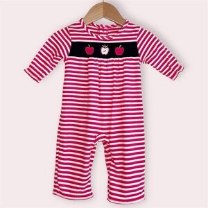 NWT Florence Eiseman longall pink stripe playsuit w/ embroidered apples 3 months